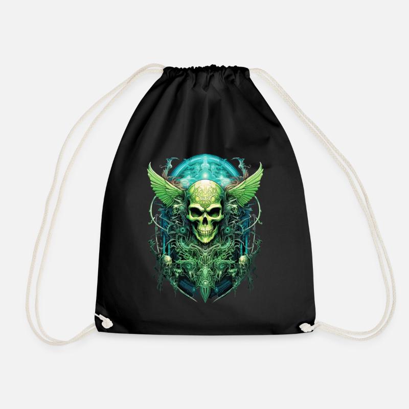 skull skull skeleton darkness gloomy - Drawstring Bag - black