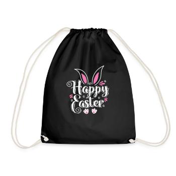 Happy Easter Bunny Colorful Easter Eggs - Drawstring Bag - black - Front