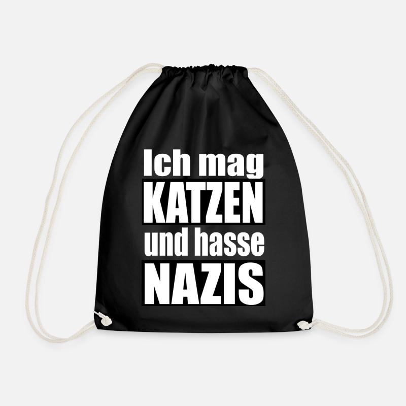 mag Katzen hasse Nazis - Turnbeutel - Schwarz