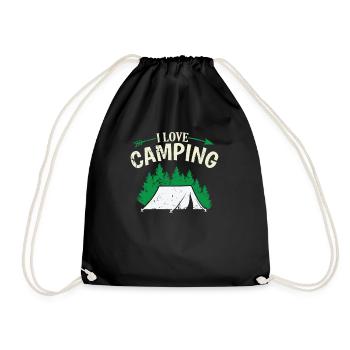 I love Camping mit Zelt im Wald - Turnbeutel - Schwarz - Vorne