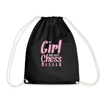 Girl Who Loves Chess, Chess, Brain Teaser - Drawstring Bag - black - Front
