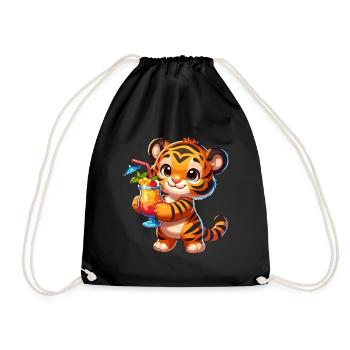 Cute tiger with drink - Drawstring Bag - black - Front