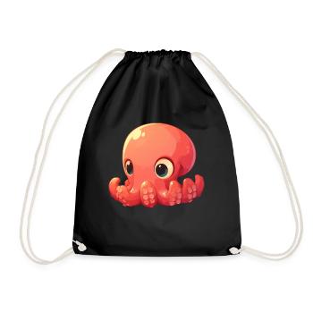 cute baby squid - Drawstring Bag - black - Front