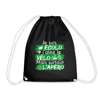 Je suis écolo, j'aime le vélo et l'apéro - Sac de sport léger - noir - Devant