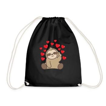 Sloth Hearts Peace Kawaii Wink - Drawstring Bag - black - Front