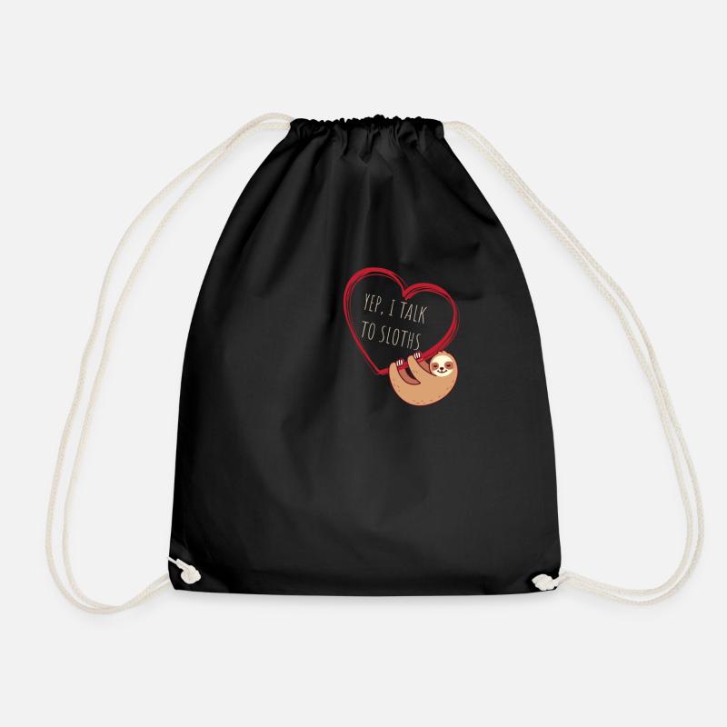 Sloth Hearts Talk to Sloths - Drawstring Bag - black
