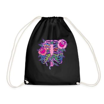 Pastel Goth Aesthetic Anime Rib Cage Flowers - Drawstring Bag - black - Front