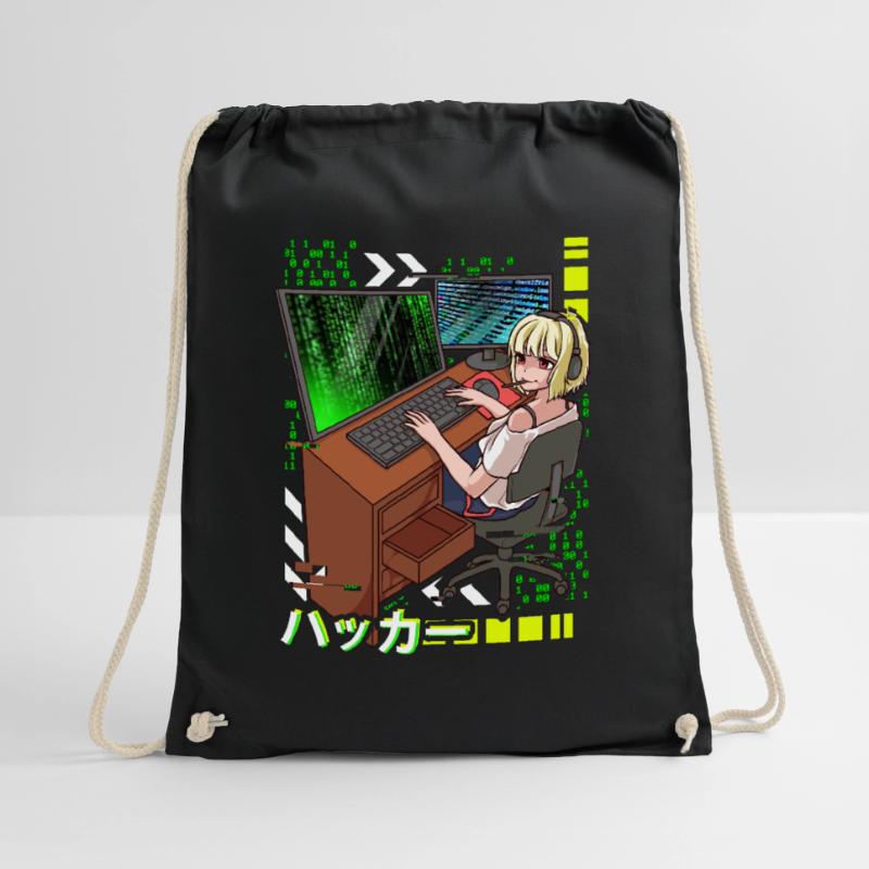 Anime Cyber Hacker Girl Hacking Binary Code Drawstring Bag