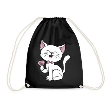 Katze Herz Miau Katzen Liebe Paare Valentinstag - Turnbeutel - Schwarz - Vorne