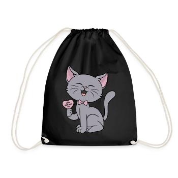 Katze Herz Liebe Katzen Spruch Paare Valentinstag - Turnbeutel - Schwarz - Vorne