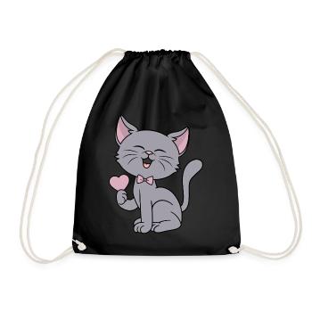 Cat Heart Love Funny Cats Couples Valentine's Day - Drawstring Bag - black - Front
