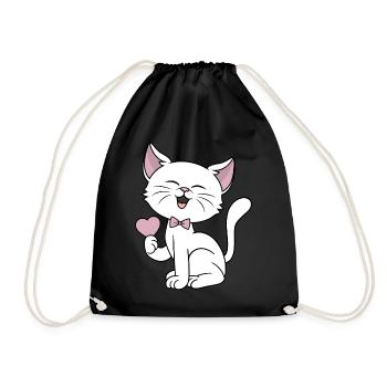 Cat Heart Love Funny Cats Couples Valentines Day - Drawstring Bag - black - Front