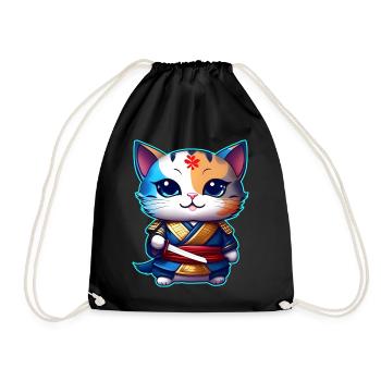Cute samurai cat - Drawstring Bag - black - Front