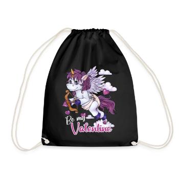 Be my Valentine niedliches Amor Einhorn Geschenk - Turnbeutel - Schwarz - Vorne