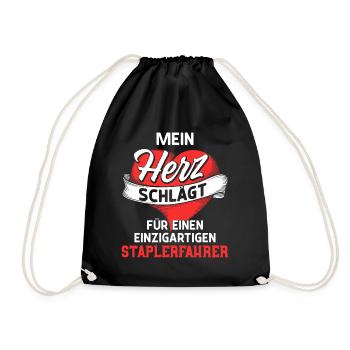 Mein Herz schlägt für einen Staplerfahrer / Spruch - Turnbeutel - Schwarz - Vorne