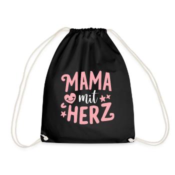 Mama mit Herz: Muttertag Geburtstag Beste Mama - Turnbeutel - Schwarz - Vorne