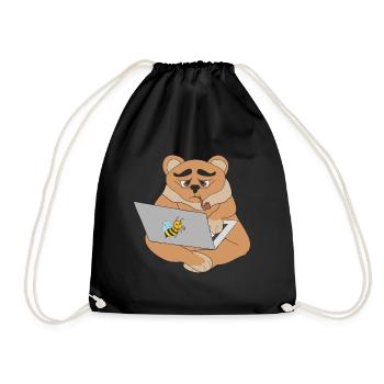 Bear with laptop - Drawstring Bag - black - Front