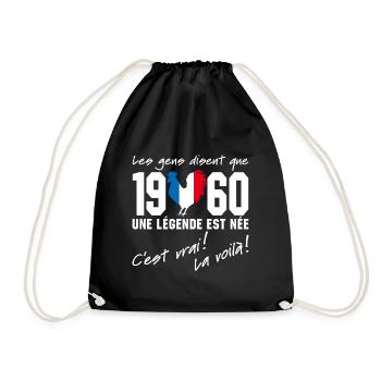 Né en 1960 - Coq aux couleurs françaises - Sac de sport léger - noir - Devant