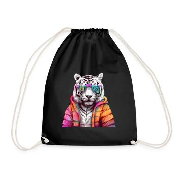 Tiger mit Sonnenbrille Bunt Coole Tiger Waldtier - Turnbeutel - Schwarz - Vorne