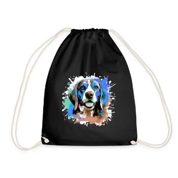 Beagle Hund Kopf Porträt Bunt - Turnbeutel - Schwarz - Vorne