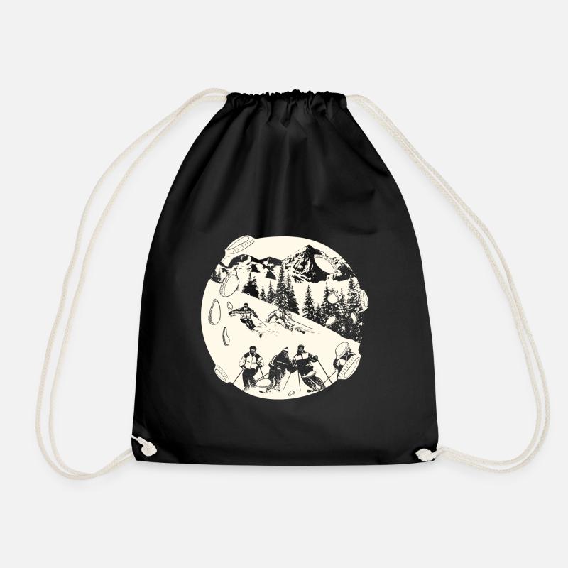 Ski Skiing Skiers - Drawstring Bag - black