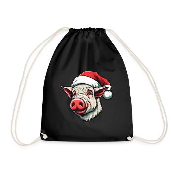 Pig Christmas Animal Head Sow - Drawstring Bag - black - Front