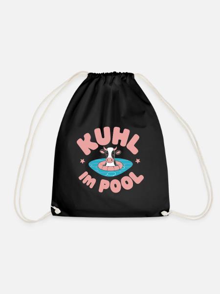 Kühl Pool Kuh Bauernhof Bauer Lustig Geschenk - Turnbeutel - Schwarz
