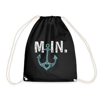 Moin Anker Seefahrt Design Geschenkidee - Turnbeutel - Schwarz - Vorne