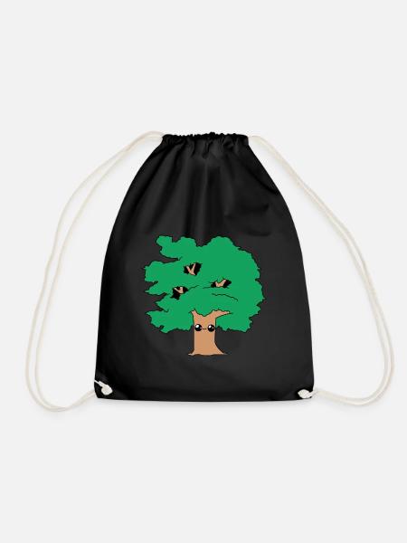 Tree smiling cute trees kawaii cute - Drawstring Bag - black