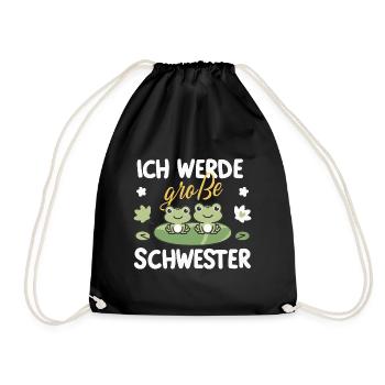 Große Schwester Frosch-Motiv Schwangerschaft - Turnbeutel - Schwarz - Vorne