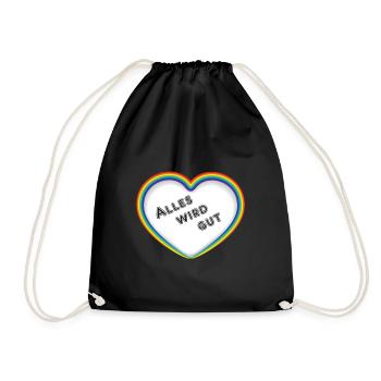 Regenbogen Herz - Alles wird gut - Turnbeutel - Schwarz - Vorne
