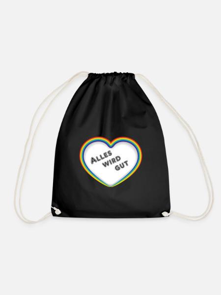 Regenbogen Herz - Alles wird gut - Turnbeutel - Schwarz
