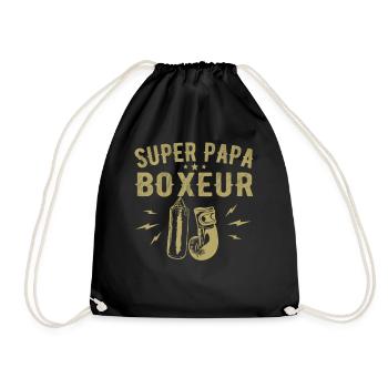 Super Boxing Papa Vater Boxen Papa - Boxer Geschenk - Turnbeutel - Schwarz - Vorne