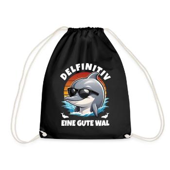 Delfin Delphin Meer Strand Urlaub Spruch Wortspiel - Turnbeutel - Schwarz - Vorne