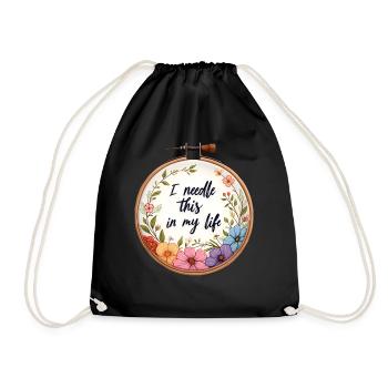 I Needle This in My Life - Embroidery Art - Drawstring Bag - black - Front