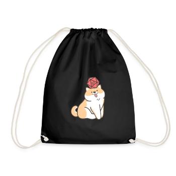 Kawaii Dog With Polyhedal D20 Dice Doge Lovers - Drawstring Bag - black - Front