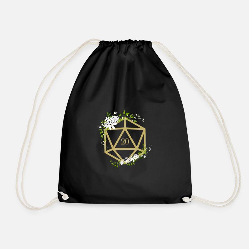 Floral Polyhedral D20 Dice of the Druid - Drawstring Bag - black