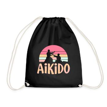 Aikido Fanartikel Kampfsport Harmonie Shirt - Turnbeutel - Schwarz - Vorne
