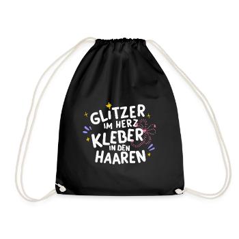 Glitzer-Herz Kleber-Haar Bastel-Fan Kunst DIY - Turnbeutel - Schwarz - Vorne