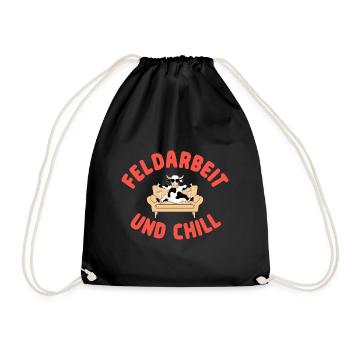 Feldarbeit Chill Kuh Bauernhof Lustig Bauer - Turnbeutel - Schwarz - Vorne