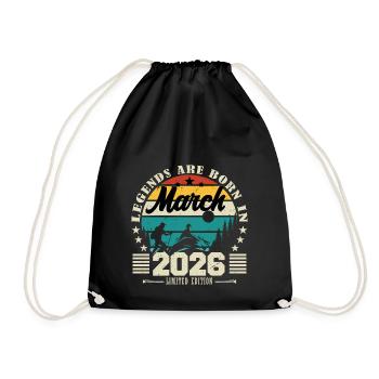 March 2026. Birthday gift March 2026. - Drawstring Bag - black - Front