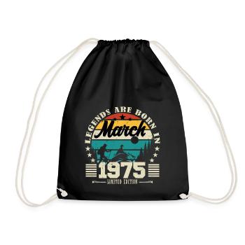March 1975. Birthday gift March 1975. - Drawstring Bag - black - Front