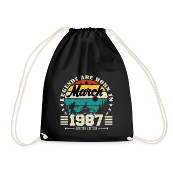 March 1987. Birthday gift March 1987. - Drawstring Bag - black - Front