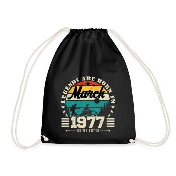 March 1977. Birthday gift March 1977. - Drawstring Bag - black - Front