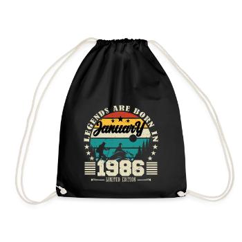 Janvier 1986. Cadeau d'anniversaire janvier 1986. - Sac de sport léger - noir - Devant