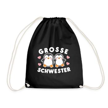 Große Schwester Pinguin-Motiv - Turnbeutel - Schwarz - Vorne