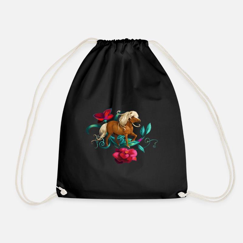 Camellia pony - Drawstring Bag - black