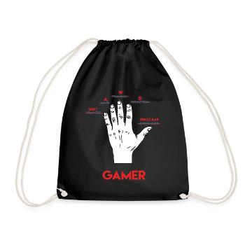 Gamer Shirt- Gamers Hand Back - Turnbeutel - Schwarz - Vorne