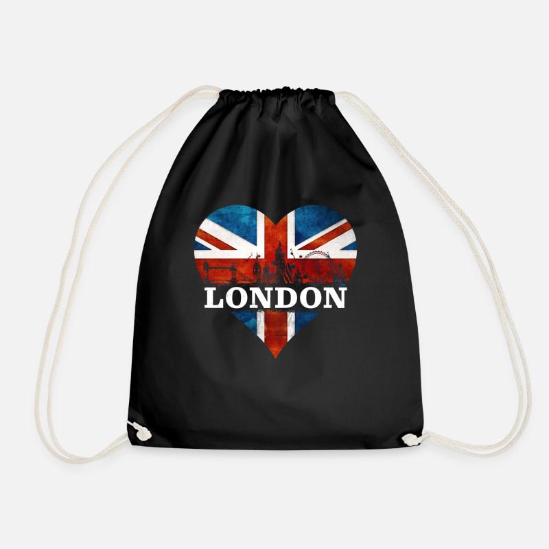 I love London skyline heart with British flag - Drawstring Bag - black