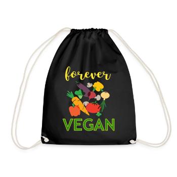 Für immer Vegan Vegetarier vegetarisch Geschenk - Turnbeutel - Schwarz - Vorne